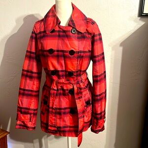 Pink Envelope Hot Pink Plaid Short Trench Coat Sz M